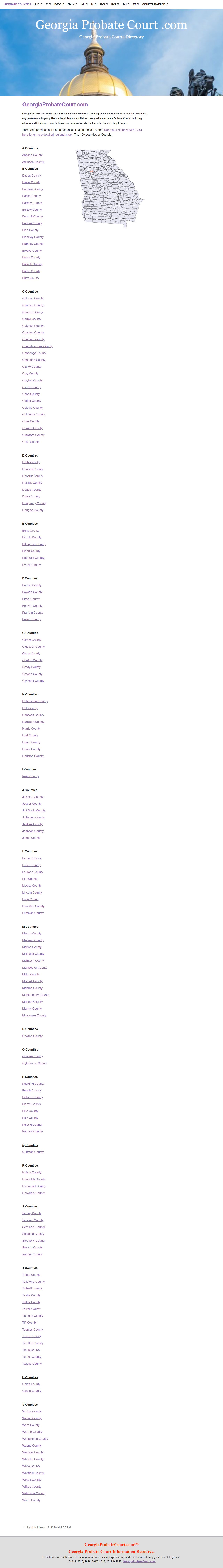 Georgia Probate Court Records directory listing all county courts
